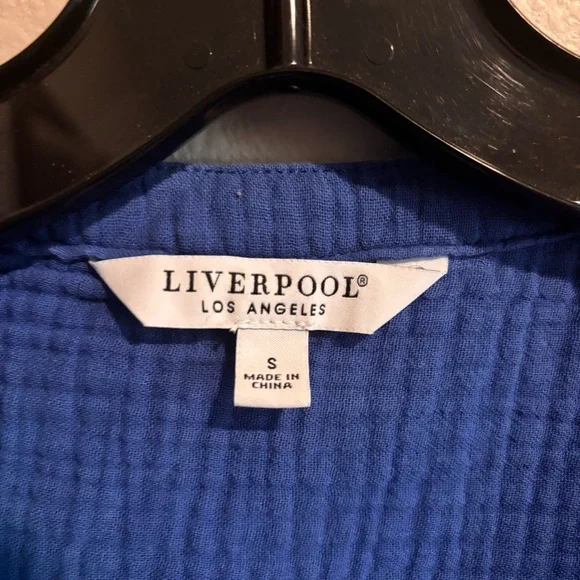LIVERPOOL Blue Button-Front Gauze Shirt Dress Size S with pockets - Picture 2 of 4